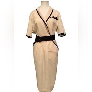 Joan Sparks Vintage Midi Style Clasp Dress With Pocket Accent & Belt NWT 80s